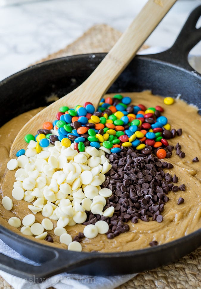 Skillet Candy Bar Chocolate Chip Cookie - Lolo Home Kitchen