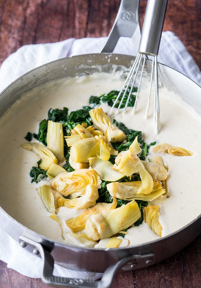 WOW! My whole family LOVED this Spinach Artichoke Fettuccine Alfredo! I mixed the sauce and noodles together and baked the leftovers with mozzarella on top! So good!