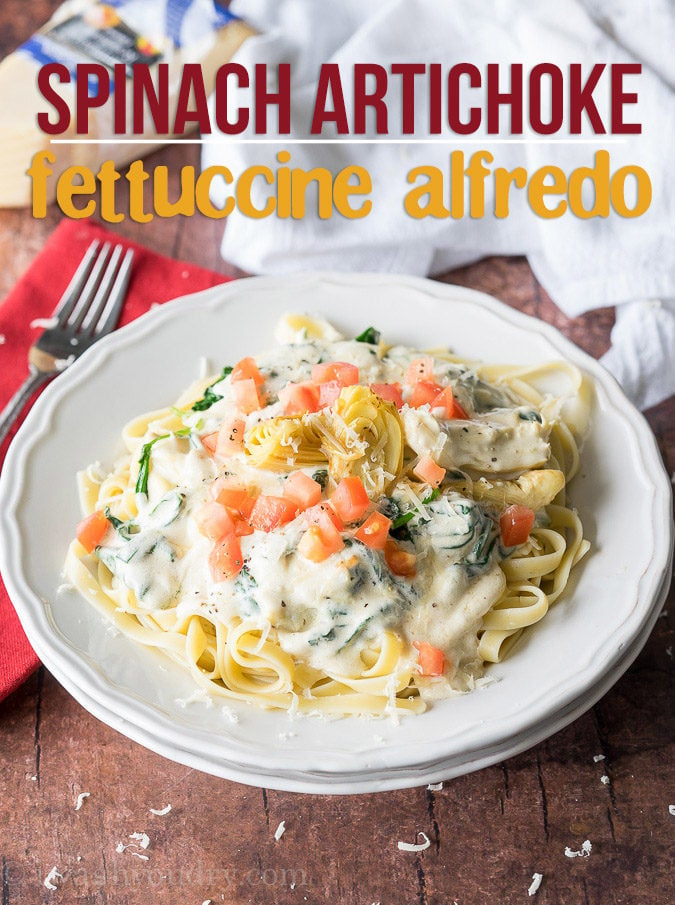 WOW! My whole family LOVED this Spinach Artichoke Fettuccine Alfredo! I mixed the sauce and noodles together and baked the leftovers with mozzarella on top! So good!