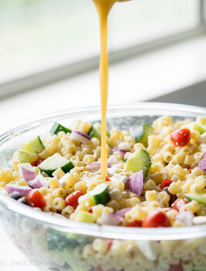 This Greek Pasta Salad is full of fresh veggies and tender pasta with a delicious dressing that just takes a few ingredients!