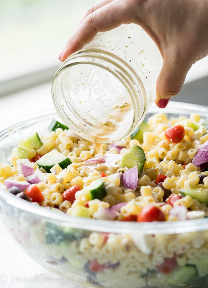 This Greek Pasta Salad is full of fresh veggies and tender pasta with a delicious dressing that just takes a few ingredients!