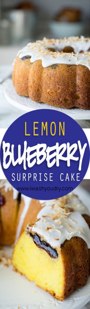 This Lemon Blueberry Surprise Cake is deliciously moist and filled with a surprise blueberry filling! It's so easy to make too!