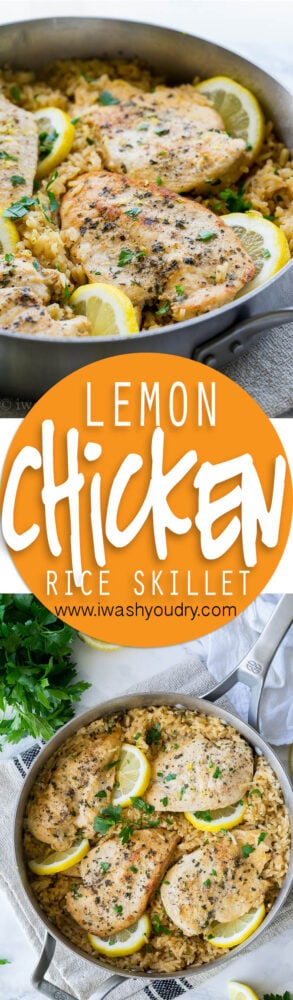 This Lemon Chicken Rice Skillet is all made in ONE PAN and is a super easy and delicious weeknight dinner recipe!