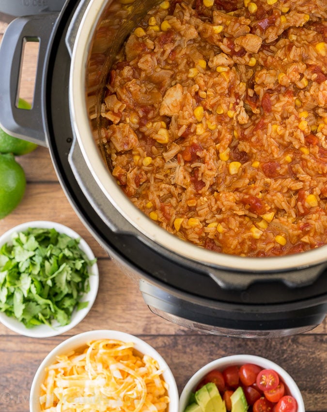 My whole family LOVED this Instant Pot Mexican Chicken Rice! So easy!