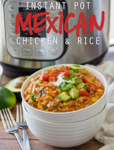 I love this Instant Pot Mexican Chicken Rice casserole! It's so easy - just toss everything in and let it cook for 12 minutes!
