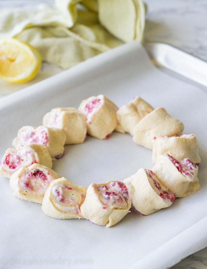 The filling on these Lemon Raspberry Cream Cheese Danish Rolls is so simple, yet so flavorful!