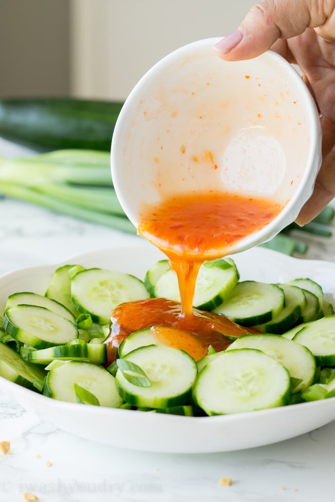 This Crunchy Thai Cucumber Salad is cool and crisp, with a slightly sweet and spicy dressing. This goes perfectly with grilled chicken, fish or steak! 