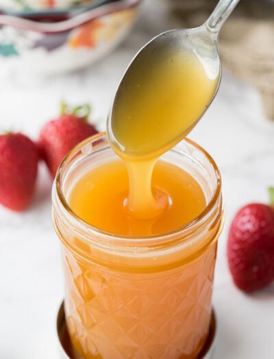 This easy Homemade Buttermilk Syrup is just a few ingredients and tastes amazing over pancakes and ice cream!