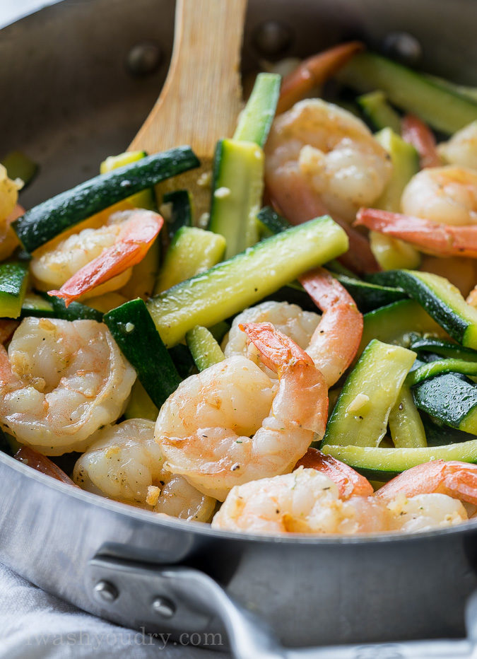 Saute zucchini and shrimp in butter for this easy weeknight dinner recipe!