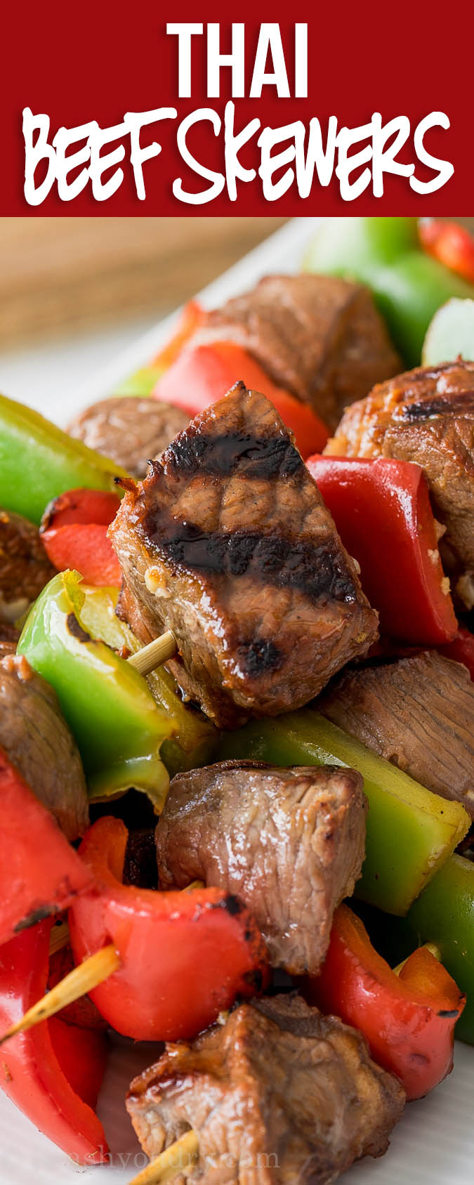 Thai Beef Skewers are tender bites of steak and peppers that are marinated and then grilled to perfection!