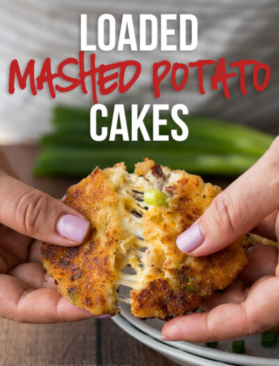 I'm basically obsessed with these EASY Loaded Mashed Potato Cakes! They're perfect for an after school snack or game day nibble!