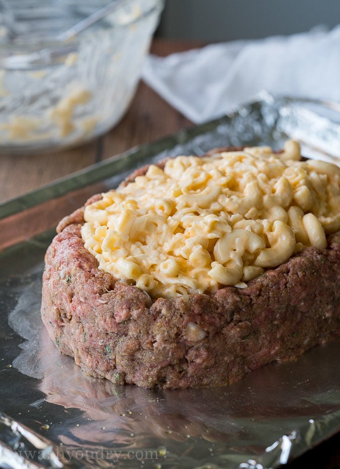 My whole family LOVES this Macaroni and Cheese Stuffed Meatloaf! It's filled with extra cheesy macaroni and the meatloaf is perfectly tender!