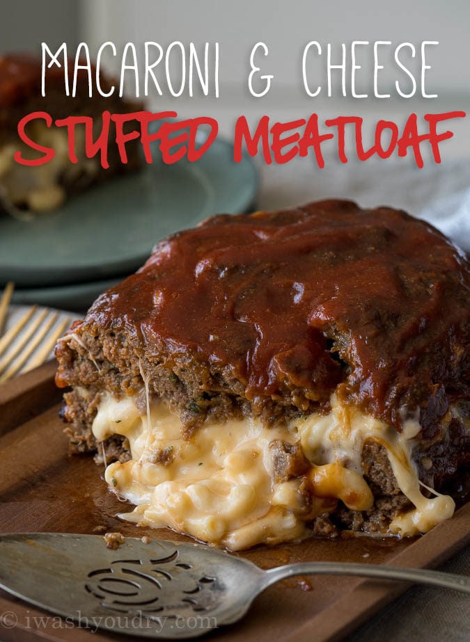 My whole family LOVES this Macaroni Cheese Stuffed Meatloaf! It's filled with extra cheesy macaroni and the meatloaf is perfectly tender!