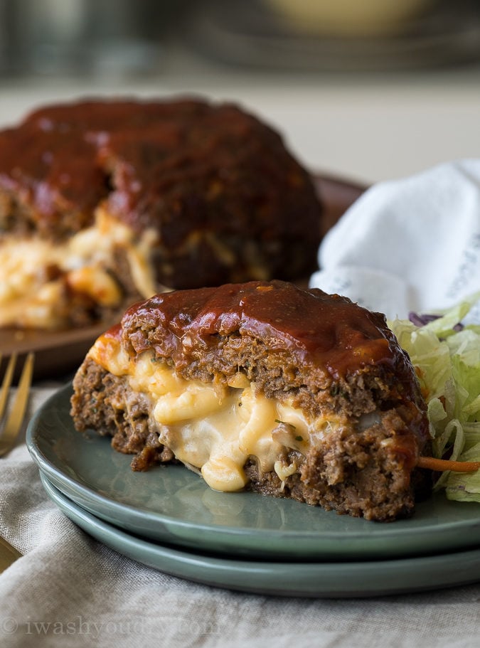 My whole family LOVES this Macaroni Cheese Stuffed Meatloaf! It's filled with extra cheesy macaroni and the meatloaf is perfectly tender!