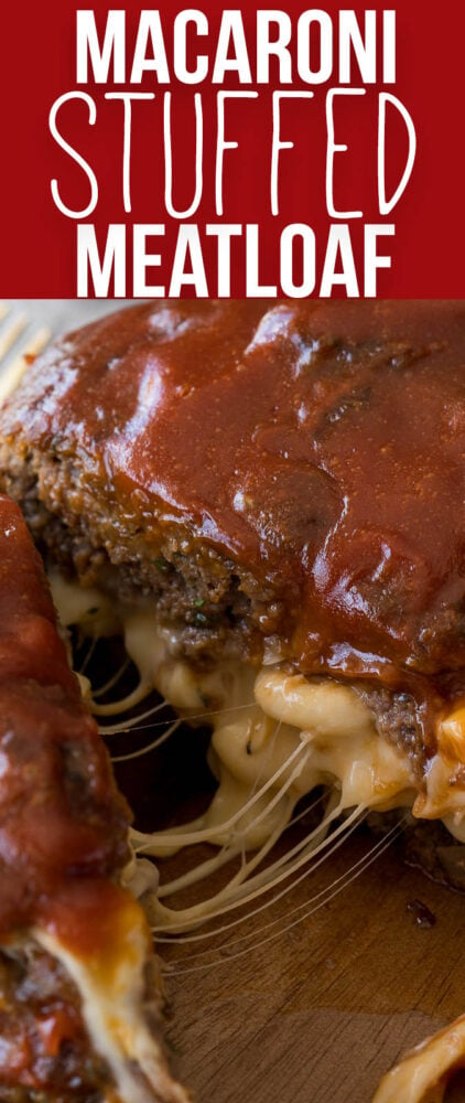 My whole family LOVES this Macaroni and Cheese Stuffed Meatloaf! It's filled with extra cheesy macaroni and the meatloaf is perfectly tender!