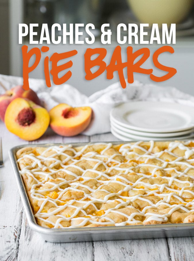 These Peaches and Cream Pie Bars are an easy dessert recipe that's perfect for a party or potluck!