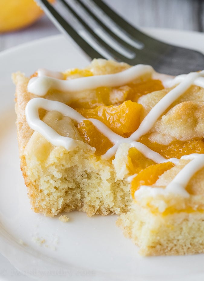 These Peaches and Cream Pie Bars are an easy dessert recipe that's perfect for a party or potluck!