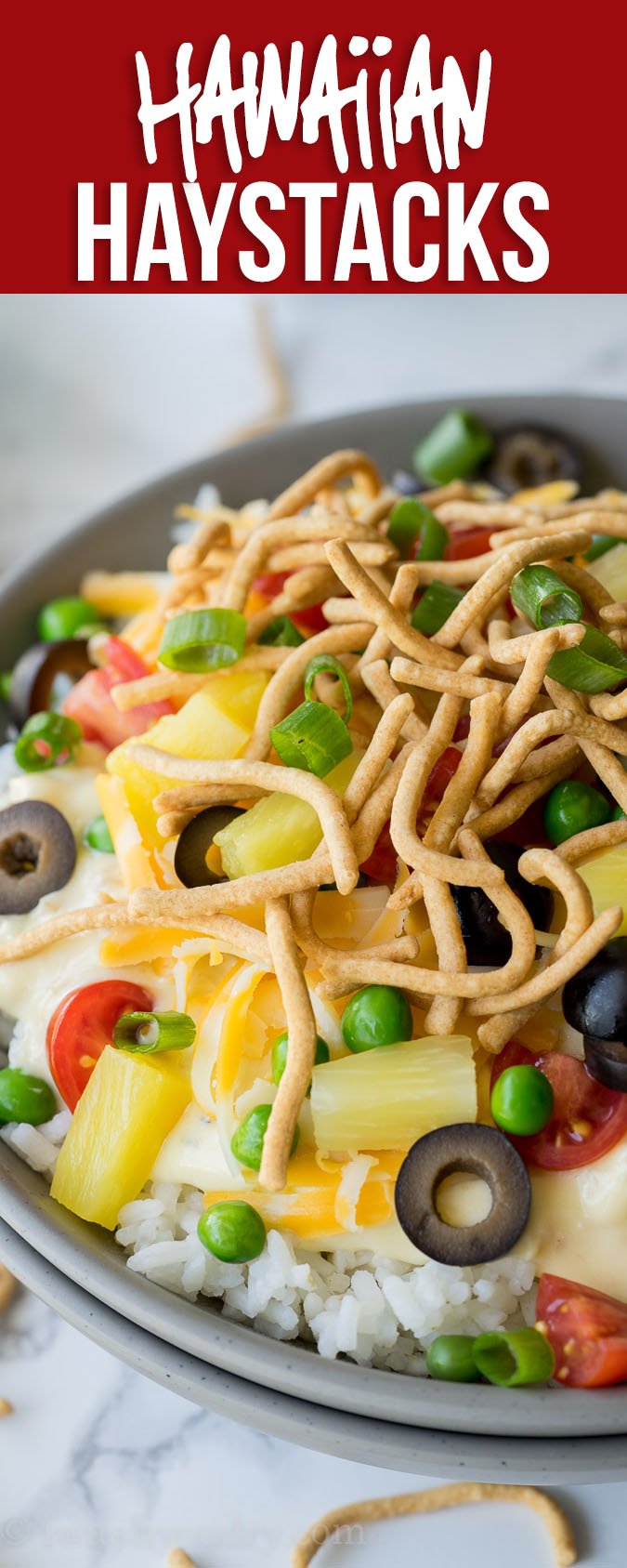 These Quick and Easy Hawaiian Haystacks start out with a super simple chicken gravy, that's poured over a bed of rice, then topped with all your favorite toppings.