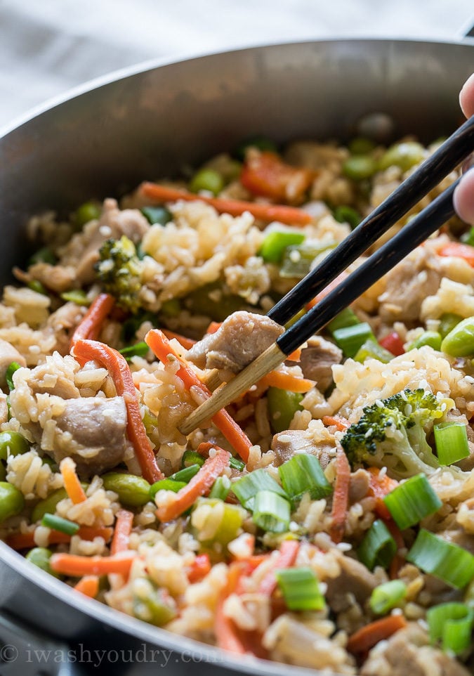 This Teriyaki Chicken Rice Vegetable Skillet is a super quick weeknight dinner recipe that's flavorful and my whole family loved it!