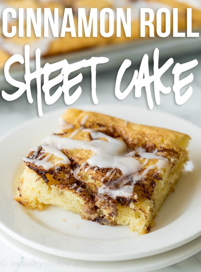 This super easy Cinnamon Roll Sheet Cake is a perfect dessert for potlucks or parties! So easy and seriously so delicious!