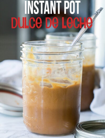 Making Instant Pot Dulce de Leche could not be any easier! Just pour in the sweetened condensed milk and let it cook!