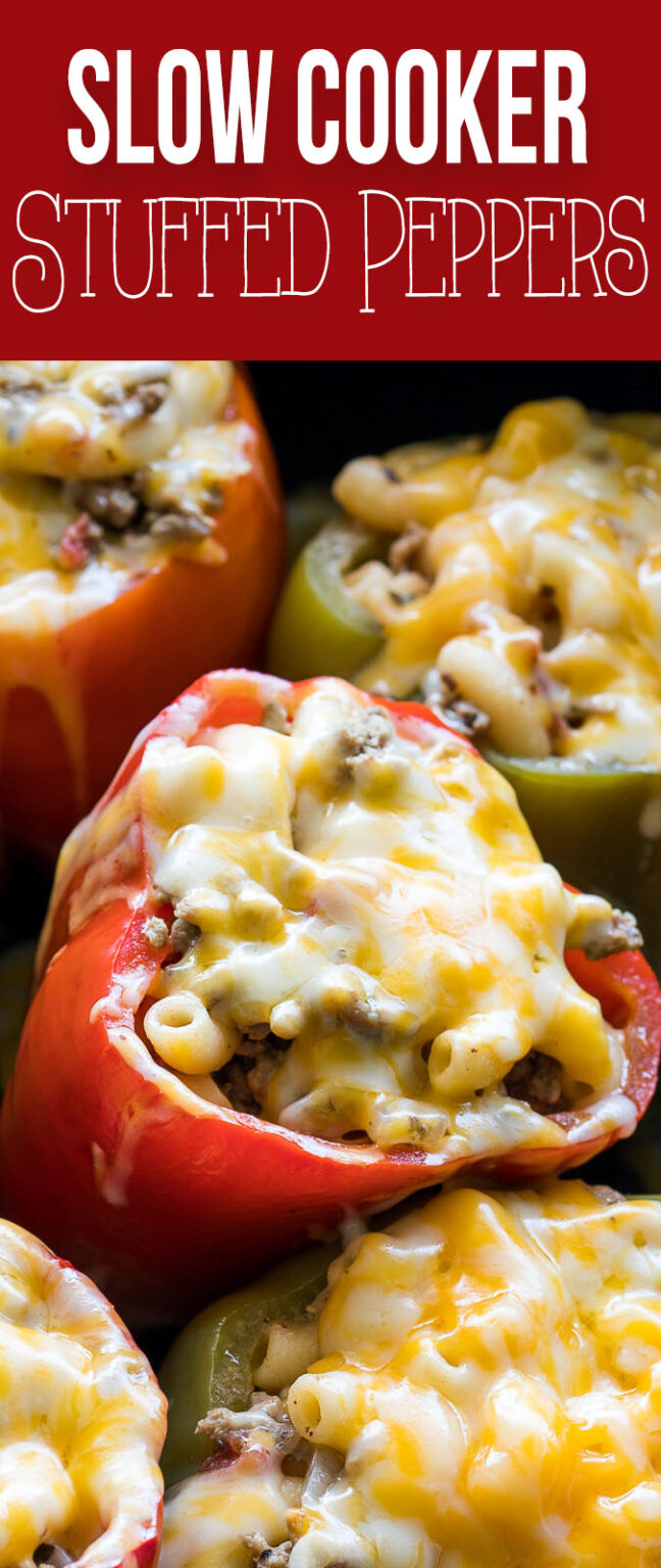 Slow Cooker Beef Macaroni Stuffed Peppers - I Wash You Dry