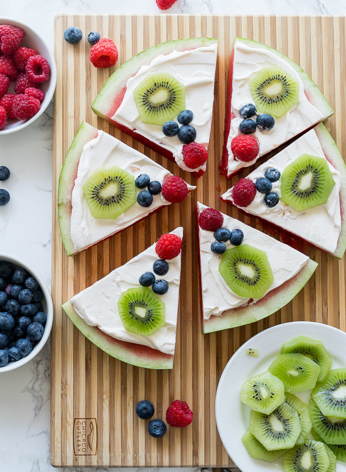 SUPER EASY! My kids go crazy over this delicious refreshing treat! Watermelon Fruit Pizza is my new favorite snack and dessert recipe!