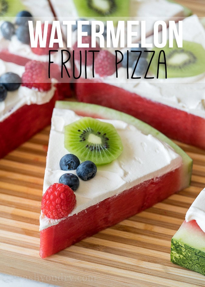 SUPER EASY! My kids go crazy over this delicious refreshing treat! Watermelon Fruit Pizza is my new favorite snack and dessert recipe!