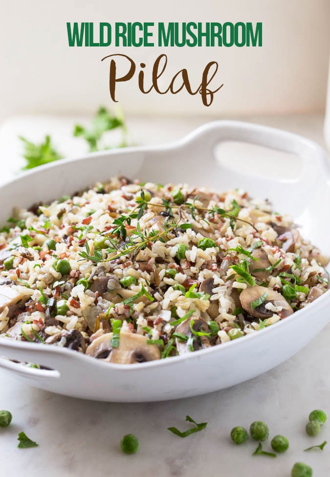 Under 30 min Wild Rice Mushroom Pilaf: a super-easy and delicious side dish perfect for potlucks and holiday gatherings.