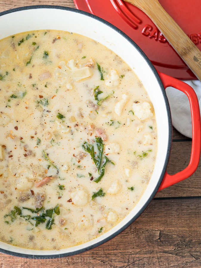 My family LOVED this low carb version of the Olive Garden copycat Zuppa Toscano Soup! 