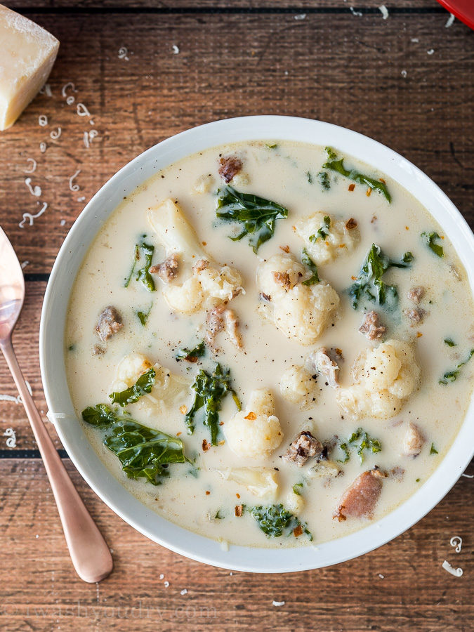 My family LOVED this low carb version of the Olive Garden copycat Zuppa Toscano Soup! 