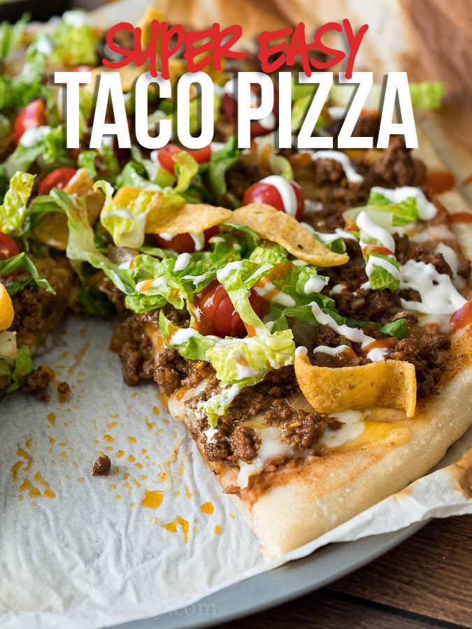 My family absolutely loves this Super Easy Taco Pizza! It's an easy recipe that my kids beg for!