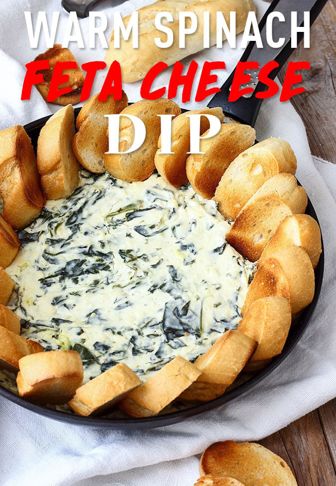 Warm spinach feta cheese dip is the perfect party food. Rich and creamy this easy crowd pleaser should definitely be on your party menu!