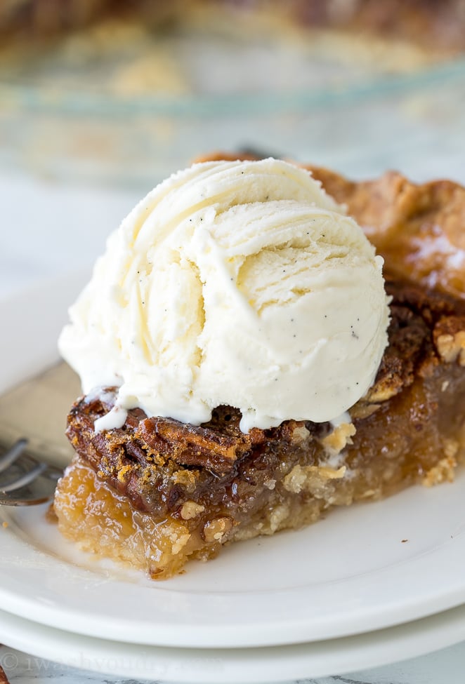 This Classic Pecan Pie Recipe is so easy to make! Just mix everything in a bowl and pour into a pie crust!