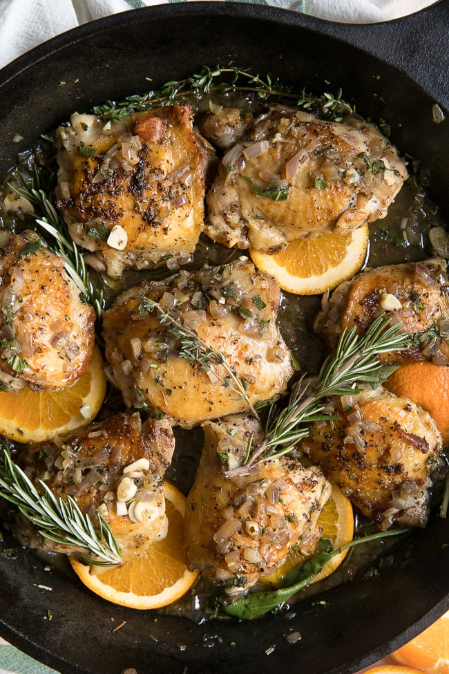 Garlic and Herb Chicken Thigh Skillet with text