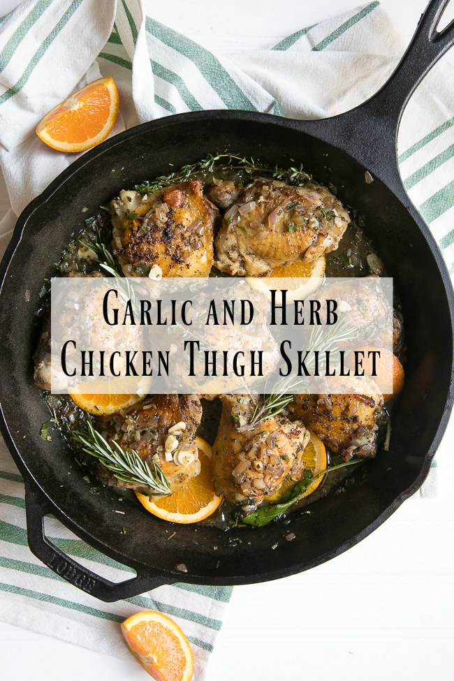 Garlic and Herb Chicken Thigh Skillet is a quick and easy one skillet dinner recipe that the whole family loves!