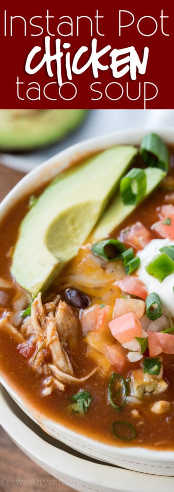 This Instant Pot Chicken Taco Soup recipe is seriously so easy to make! My kids devoured this!