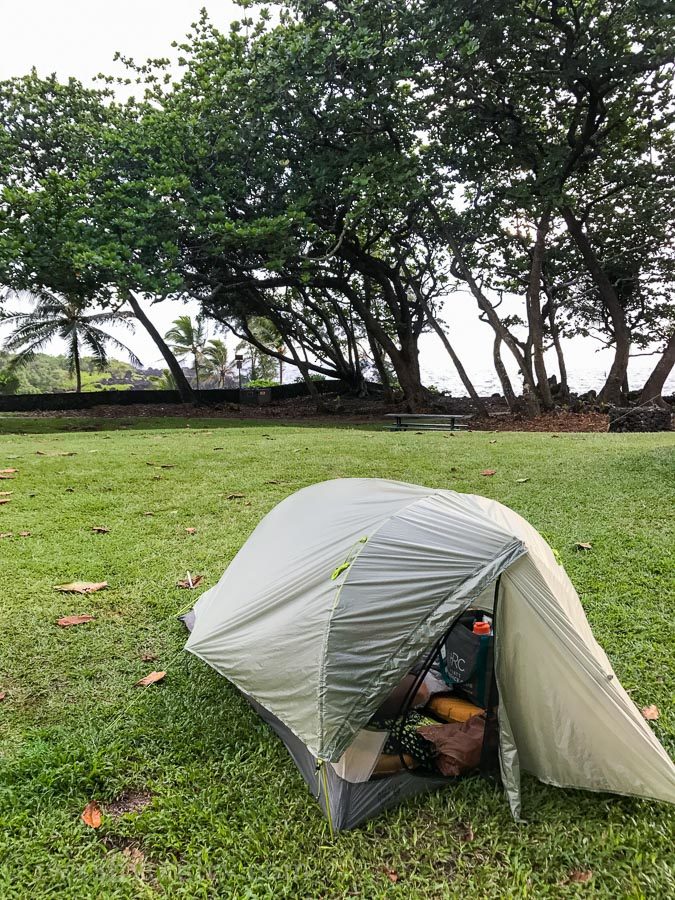 Camping on Waianapanapa State Park in Maui, Hawaii