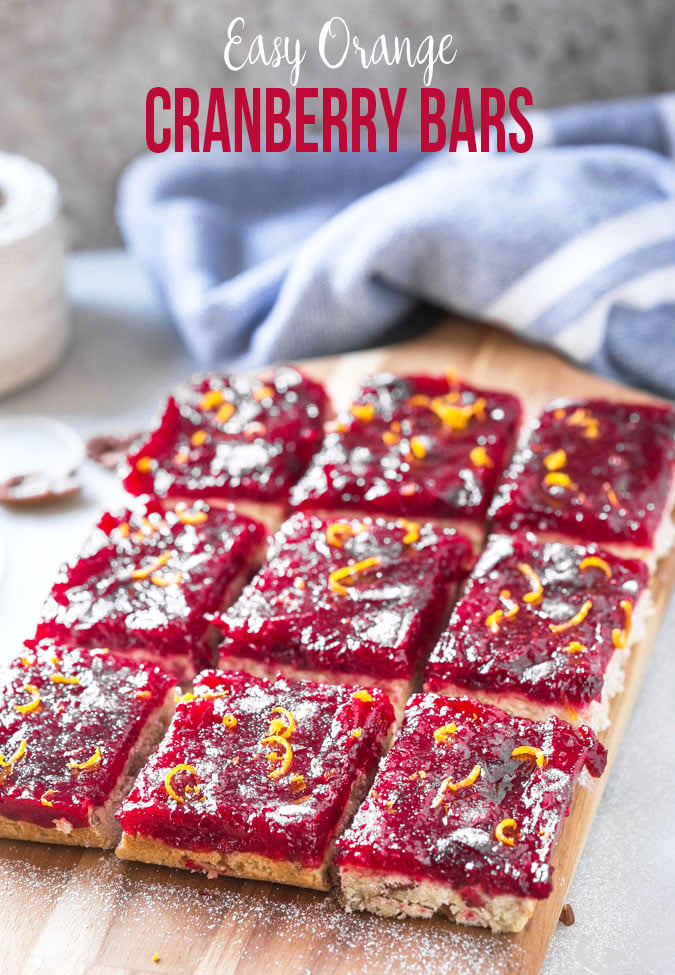 Make these orange cranberry bars to enjoy fresh and seasonal cranberries. These sweet-tangy-nutty bars are perfect for dessert.