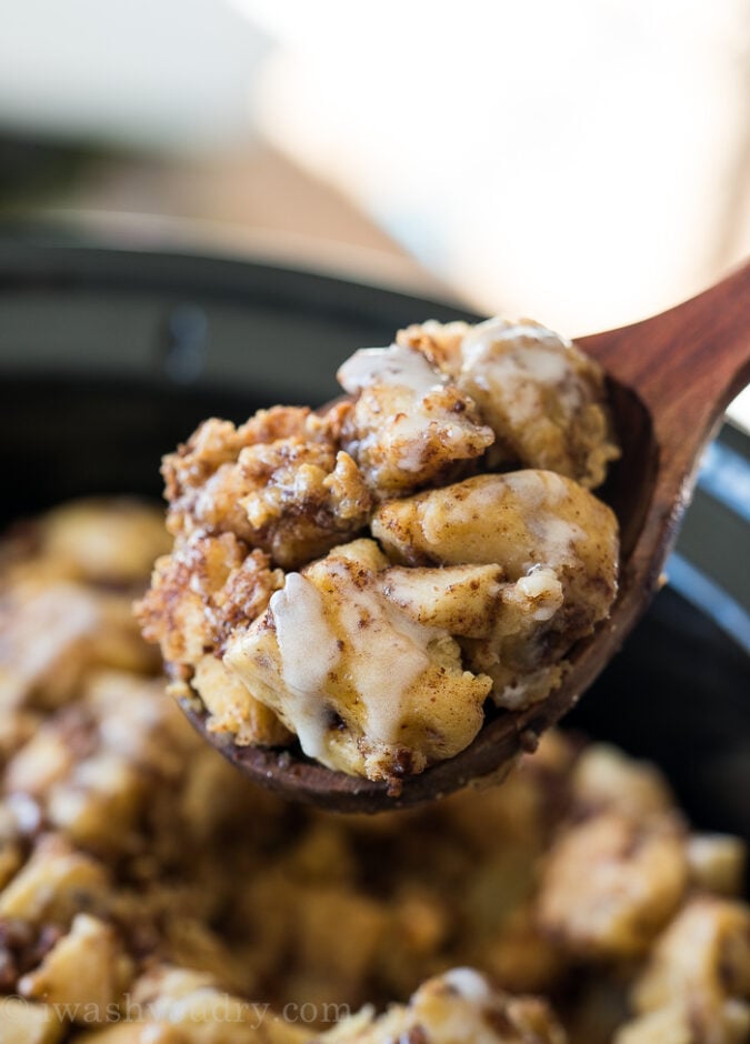 WINNER! This Slow Cooker Cinnamon Roll Bake was so delicious, my family scarfed it down!