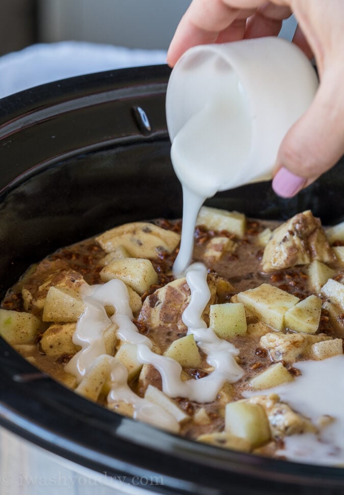 Slow Cooker Apple Cinnamon Roll Casserole I Wash You Dry