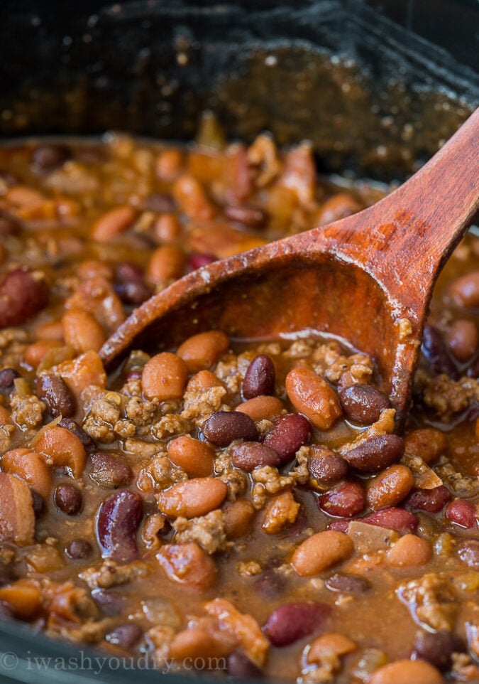 Slow Cooker Steakhouse Cowboy Baked Beans I Wash You Dry