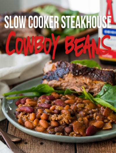 WOW! These Slow Cooker Steakhouse Cowboy Beans could be a meal on their own, but make the perfect comforting side dish to any bbq feast!