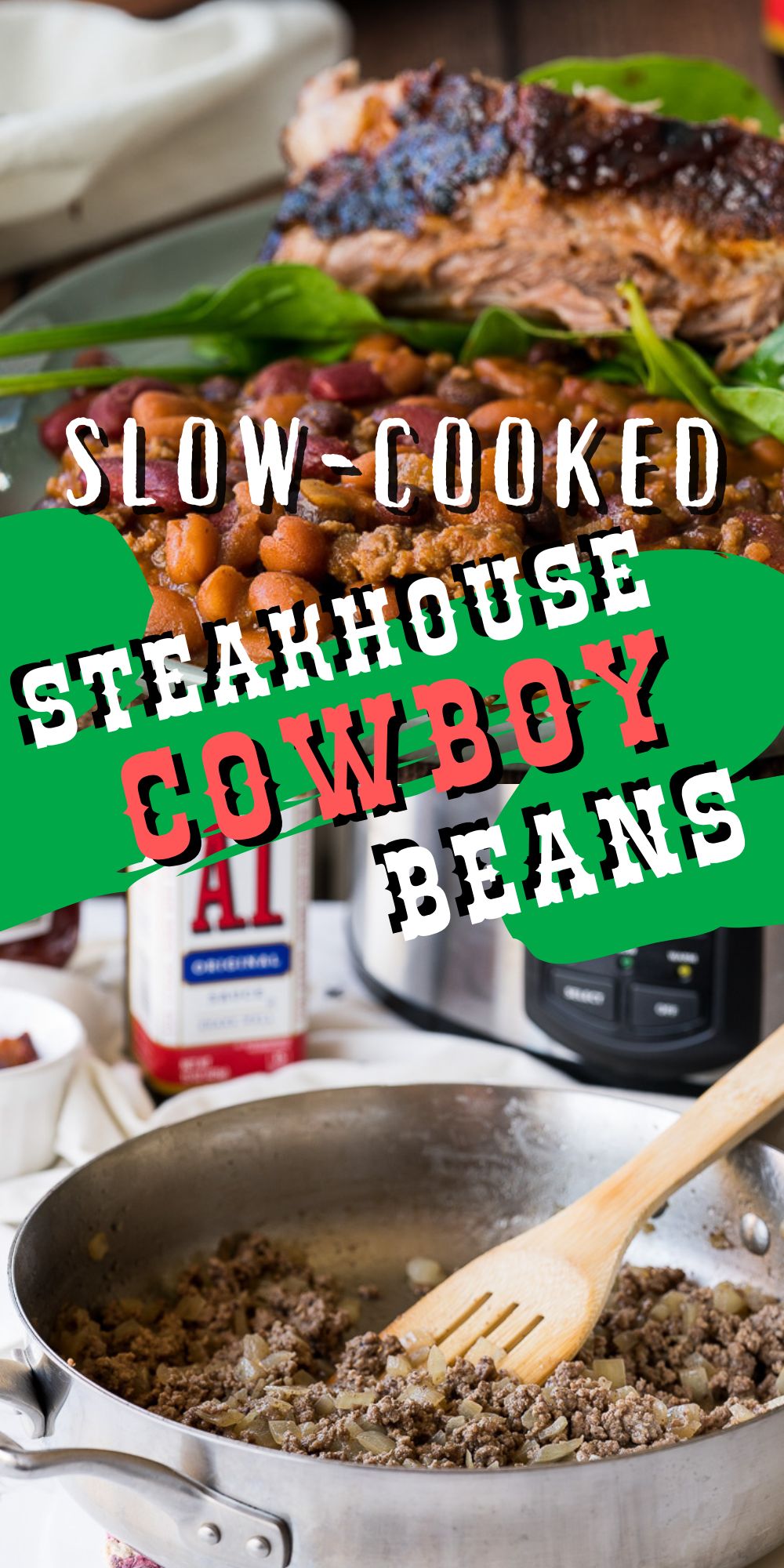 Slow Cooker Steakhouse Cowboy Baked Beans I Wash You Dry