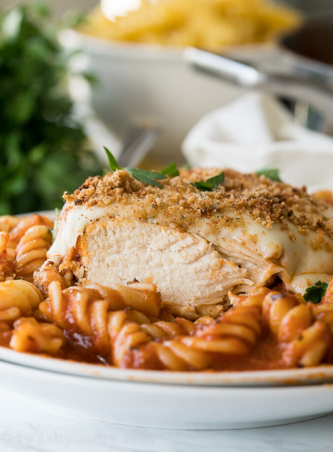 WOW! This One Skillet Chicken Parmesan Pasta was a total winner with my picky kids!