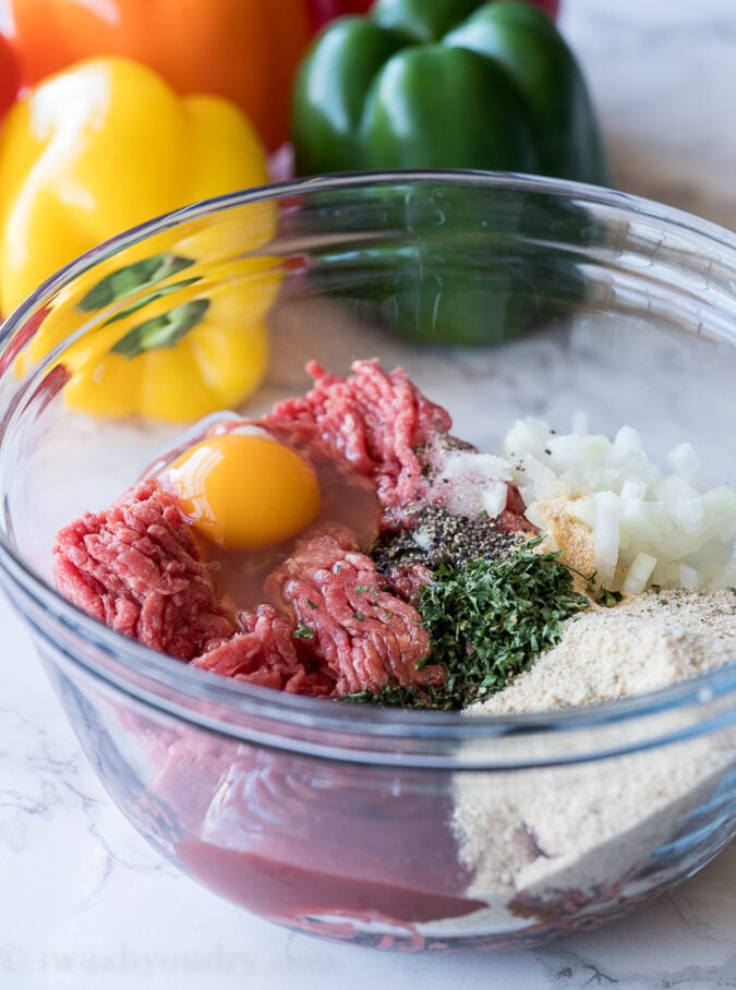 The filling for these Slow Cooker Meatloaf Stuffed Peppers is super easy and really tasty!