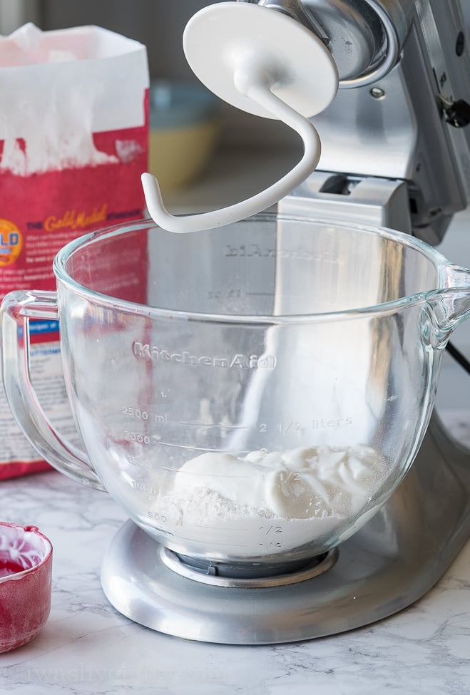 All you need is self rising flour and plain fat free greek yogurt for this super simple two ingredient dough recipe!