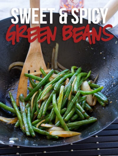 These Sweet and Spicy Green Beans are a super easy vegetable side dish with an Asian flare! Perfect for a busy weeknight dinner!
