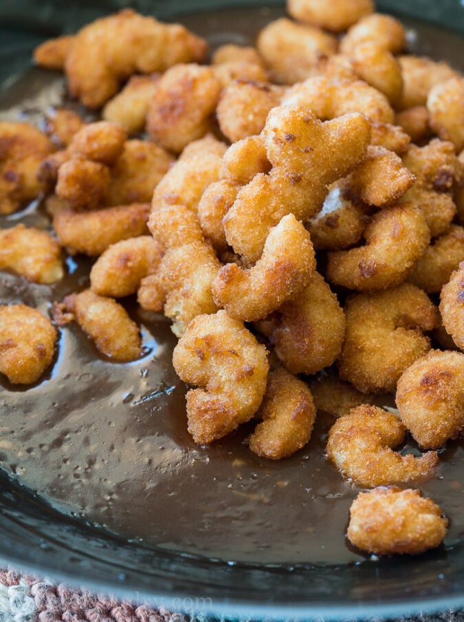 This Crispy Sesame Popcorn Shrimp is made extra quick with the use of frozen popcorn shrimp from SeaPak!