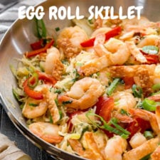 This super easy ONE PAN Ginger Shrimp Egg Roll Skillet is a super quick weeknight dinner that is fresh, healthy and full of flavor!